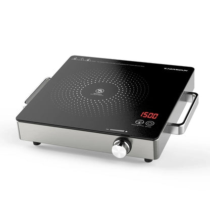 Hot Plate Electric Single Burner 1500W Portable Burner for Cooking with Adjustable Temperature & Stay Cool Handles, Non-Slip Rubber Feet, Stainless Steel Easy to Clean, Compatible for All Cookware