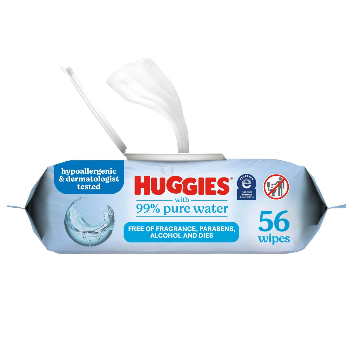 Huggies 99% Pure Water Unscented Wipes, 1 Flip-Top Packs, 56 Total Count