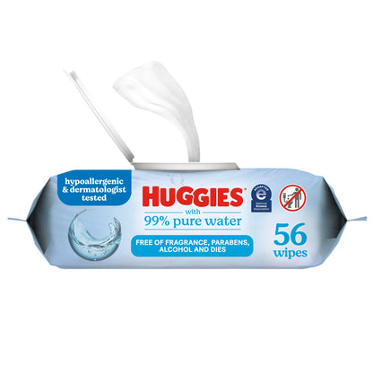 Huggies 99% Pure Water Unscented Wipes, 1 Flip-Top Packs, 56 Total Count