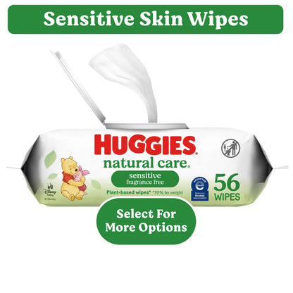 Huggies Natural Care Sensitive Baby Wipes, Unscented, 1 Flip-Top Pack, 56 Count (Select for More)