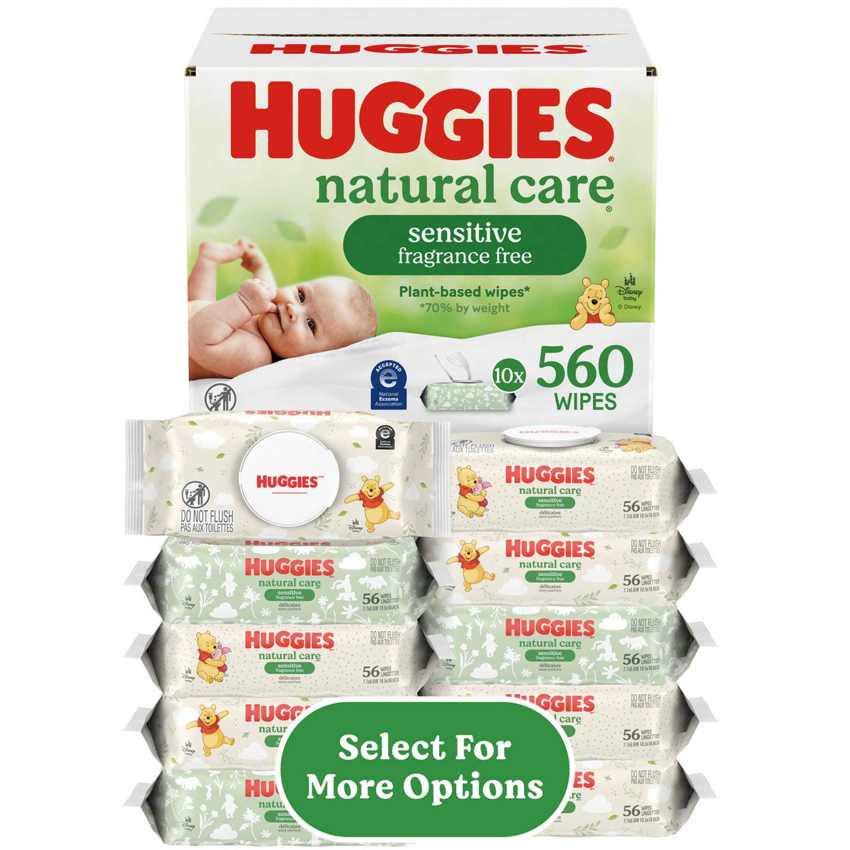 Huggies Natural Care Sensitive Baby Wipes, Unscented, 1 Flip-Top Pack, 56 Count (Select for More)