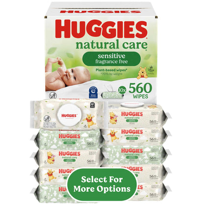 Huggies Natural Care Sensitive Baby Wipes, Unscented, 1 Flip-Top Pack, 56 Count (Select for More)