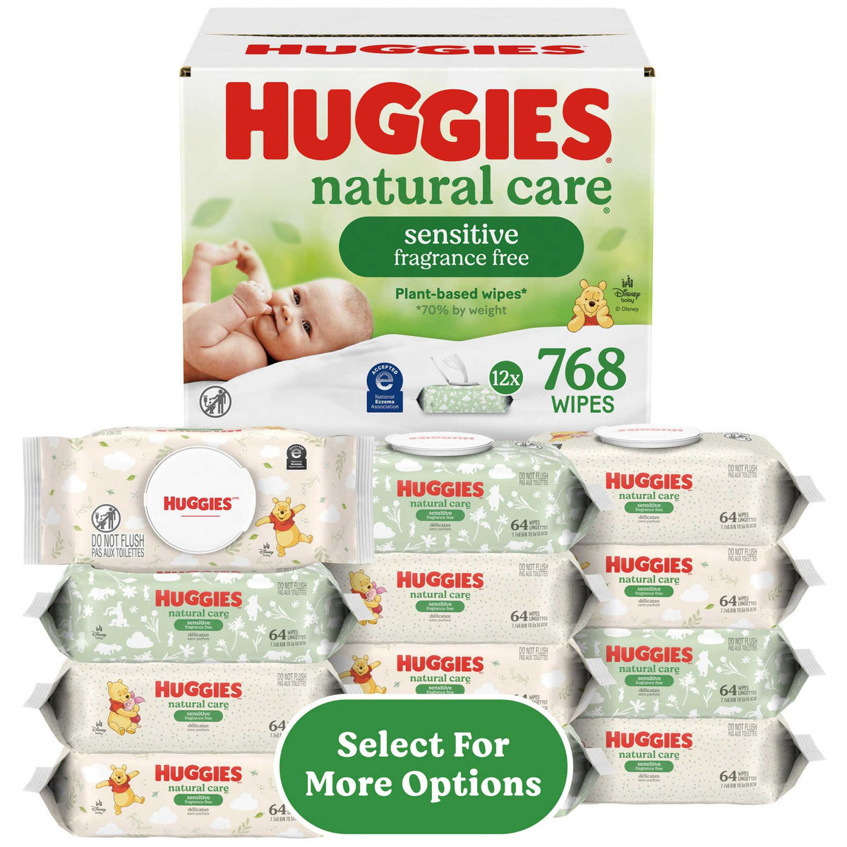 Huggies Natural Care Sensitive Baby Wipes, Unscented, 1 Flip-Top Pack, 56 Count (Select for More)