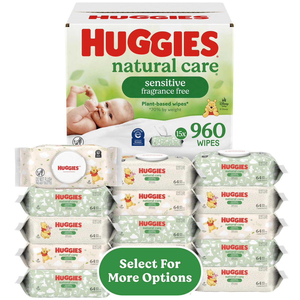 Huggies Natural Care Sensitive Baby Wipes, Unscented, 1 Flip-Top Pack, 56 Count (Select for More)