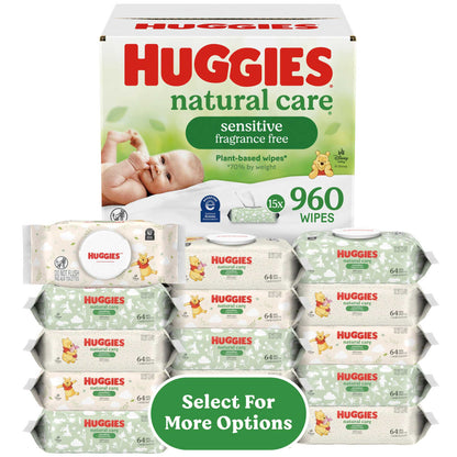 Huggies Natural Care Sensitive Baby Wipes, Unscented, 1 Flip-Top Pack, 56 Count (Select for More)