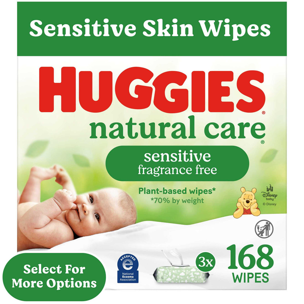 Huggies Natural Care Sensitive Baby Wipes, Unscented, 1 Flip-Top Pack, 56 Count (Select for More)