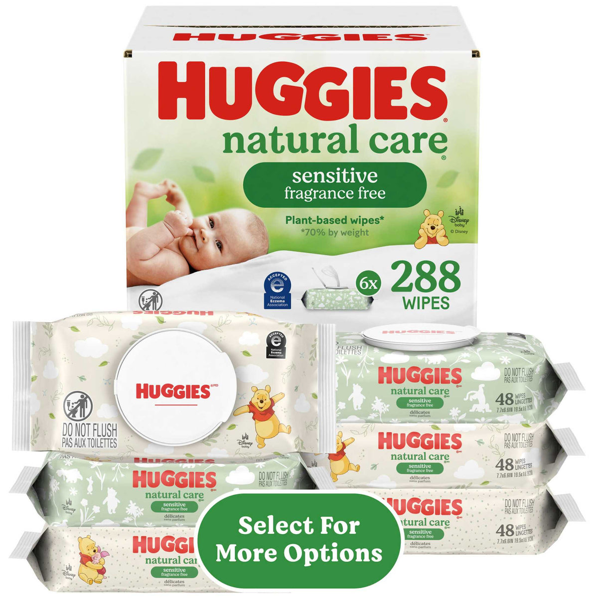 Huggies Natural Care Sensitive Baby Wipes, Unscented, 1 Flip-Top Pack, 56 Count (Select for More)