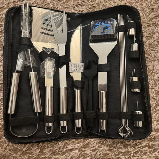 Juego de utensilios para barbacoa de palisandro de alta resistencia – Kit de accesorios para parrilla de acero inoxidable extragrueso de 15 piezas
