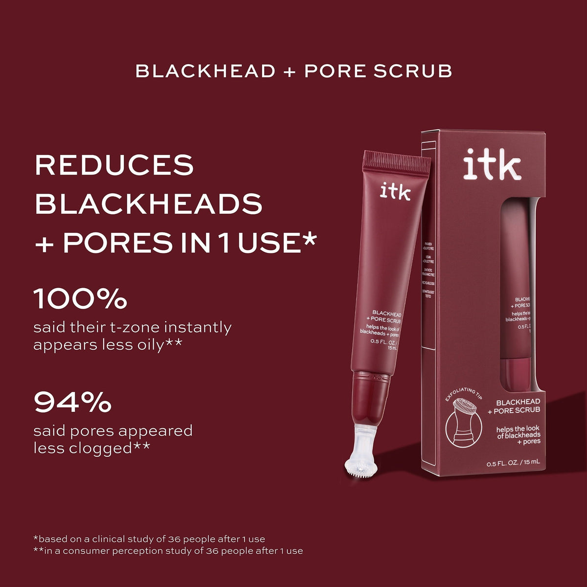 ITK Skincare Blackhead and Pore Scrub Exfoliating, Skincare Treatment with Salicylic Acid, 0.5fl oz