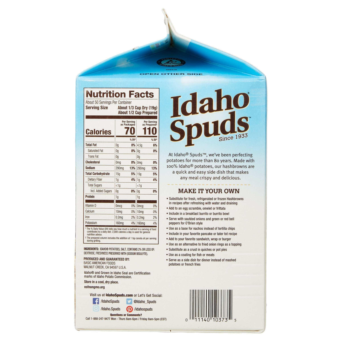 Idaho Spuds, Golden Grill Hashbrown Potatoes, 33.1 oz