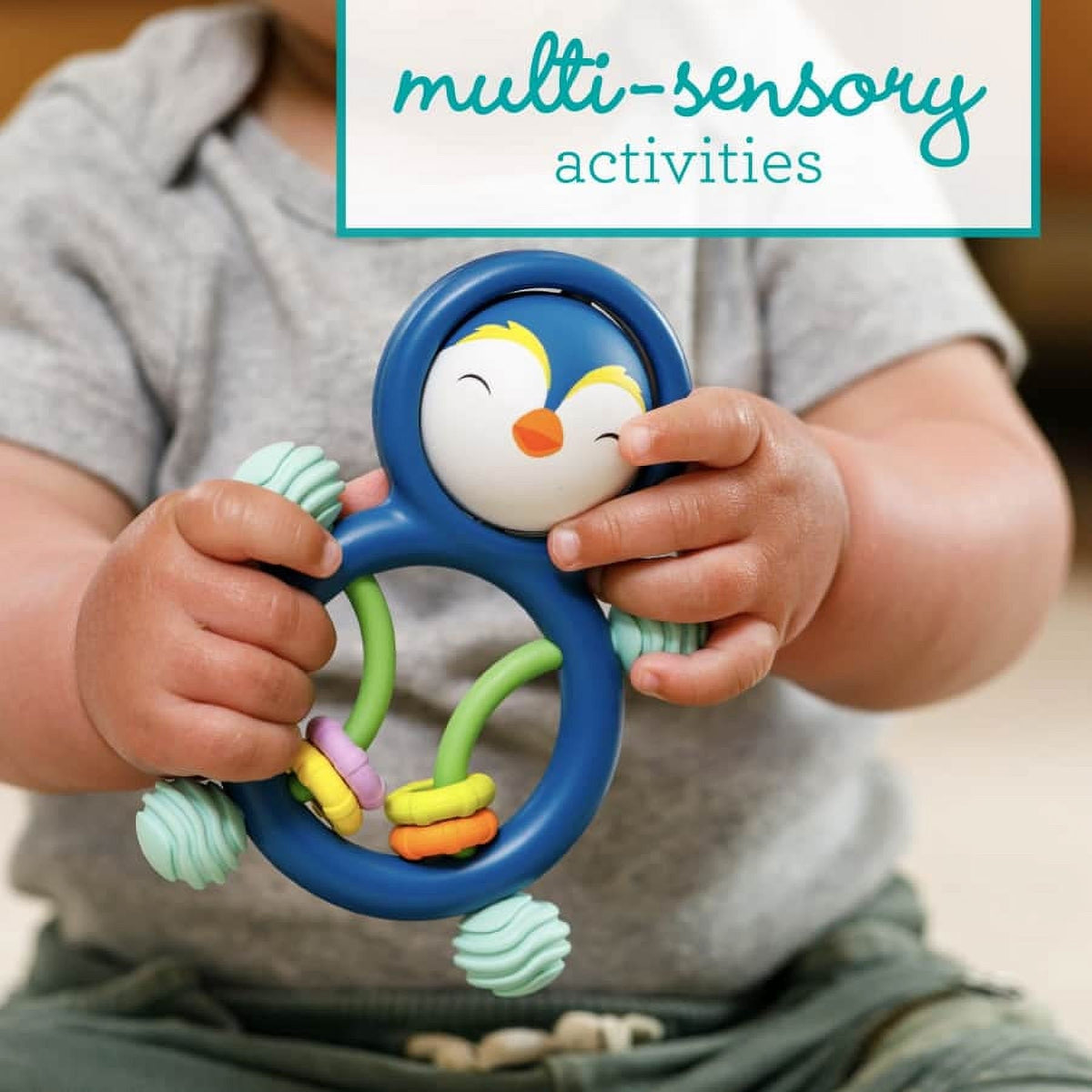 Infantino Busy Lil' Sensory Penguin Rattle, 3-12 Months Unisex, Multicolor