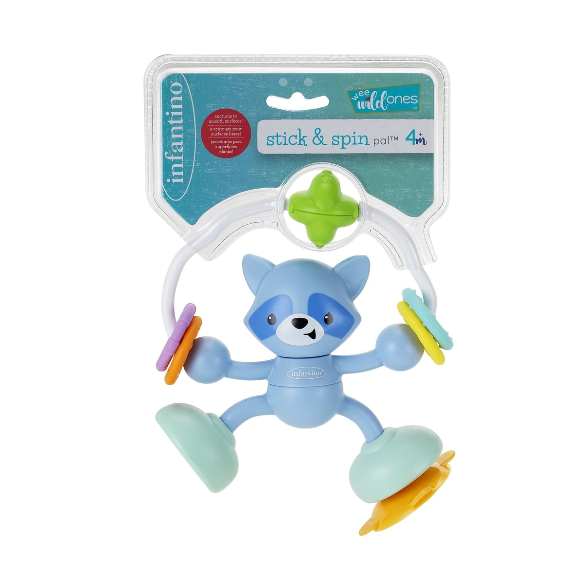 Infantino Stick & Spin Raccoon Pal Suction Attachment Toy, 4+ Months, Multicolor