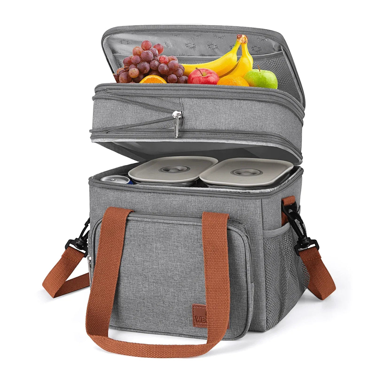 Insulated Lunch Bag for Women/Men, 17L Expandable Double Deck Lunch Cooler Box, Lightweight Leakproof Lunch Tote Bag W/ Side Tissue Pocket&Adjustable Shoulder Strap, Suit for Work,Picnic,Black