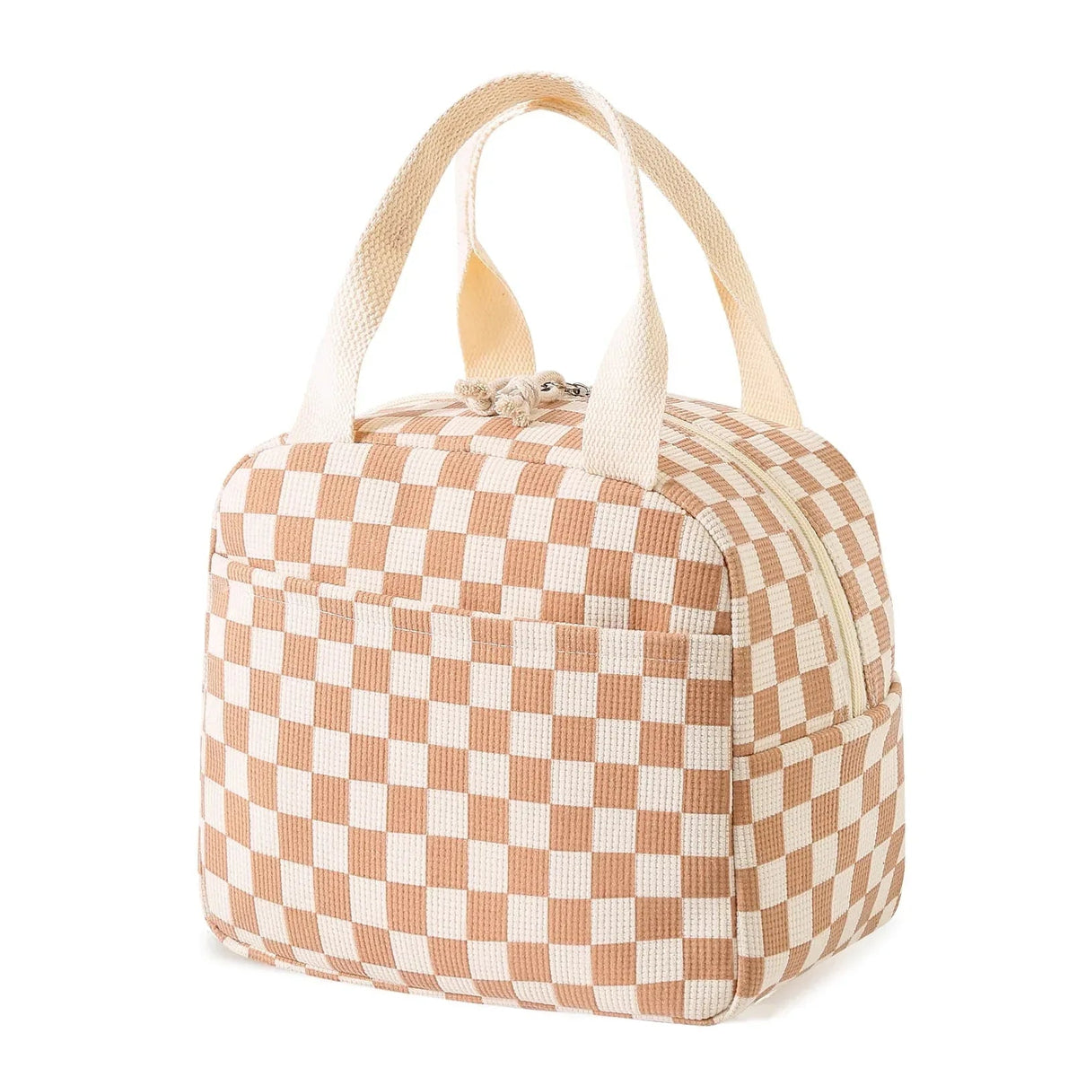 Cute Corduroy Lunch Bag for Women Men, Insulated Lunch Box Tote Bag Reusable Leakproof Bento Cooler Bag for Work Picnic Travel (Black Floral Beige)