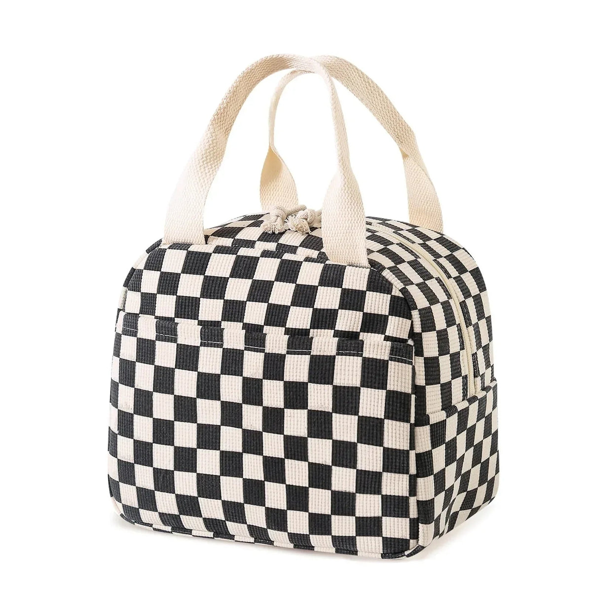 Cute Corduroy Lunch Bag for Women Men, Insulated Lunch Box Tote Bag Reusable Leakproof Bento Cooler Bag for Work Picnic Travel (Black Floral Beige)