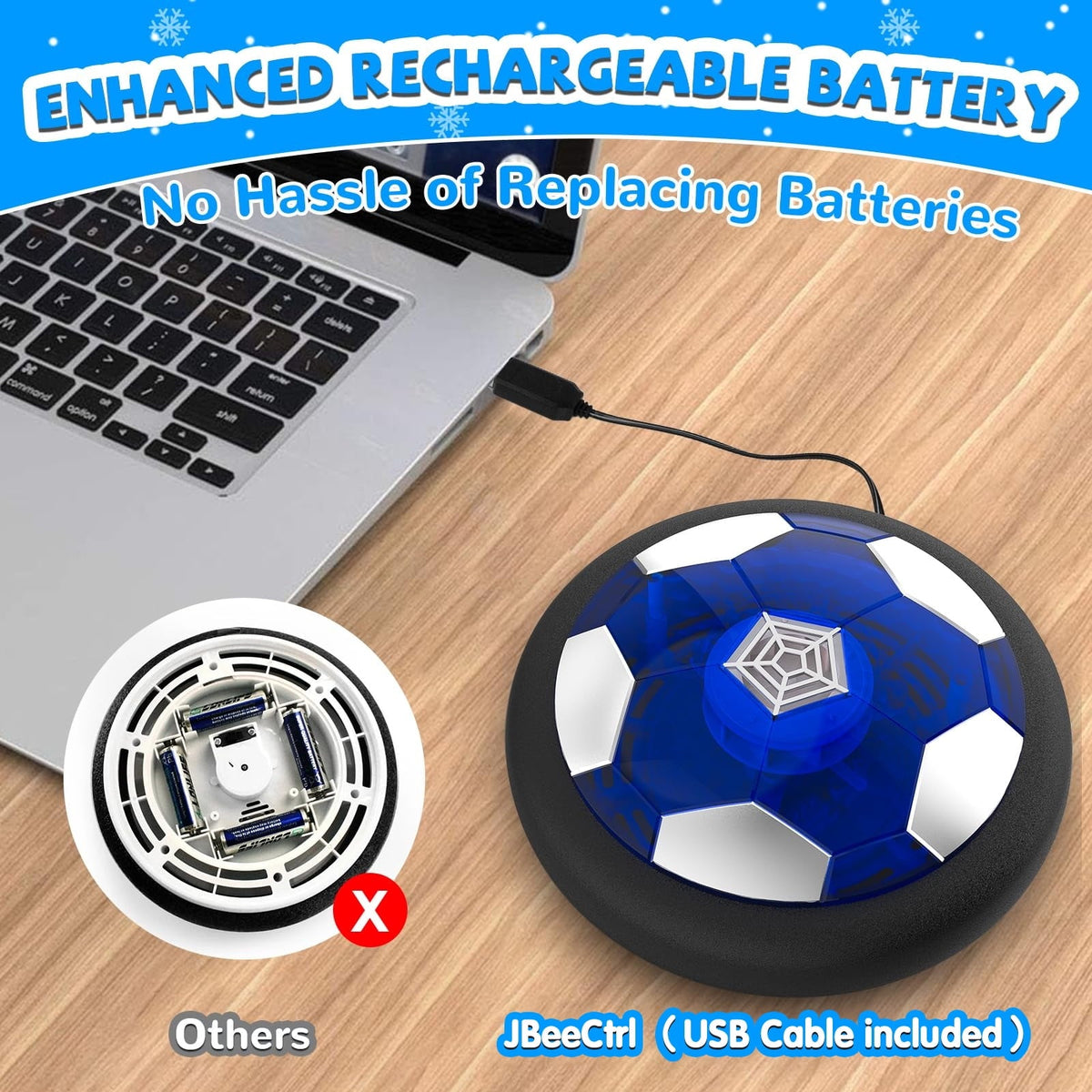 JBeeCtrl Hover Soccer Ball Toys for Boys & Girls Rechargeable Indoor Floating Air Soccer Ball with LED Light Birthday Gifts for Kids Age 3 4 5 6 7 8 Years Old