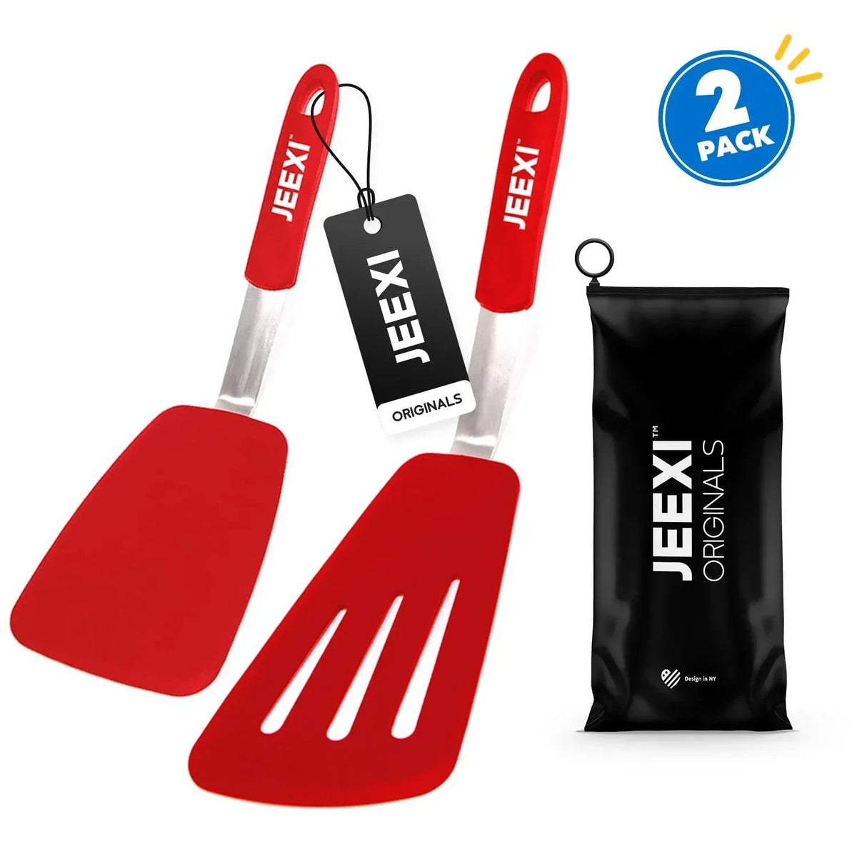 Jeexi Silicone Spatula Set, 2 Flexible Turners for Non-Stick Cookware, Heat Resistant Kitchen Spatulas Pack, Cooking, Frying and Flipping Utensils Non Scratch or Melting Flippers