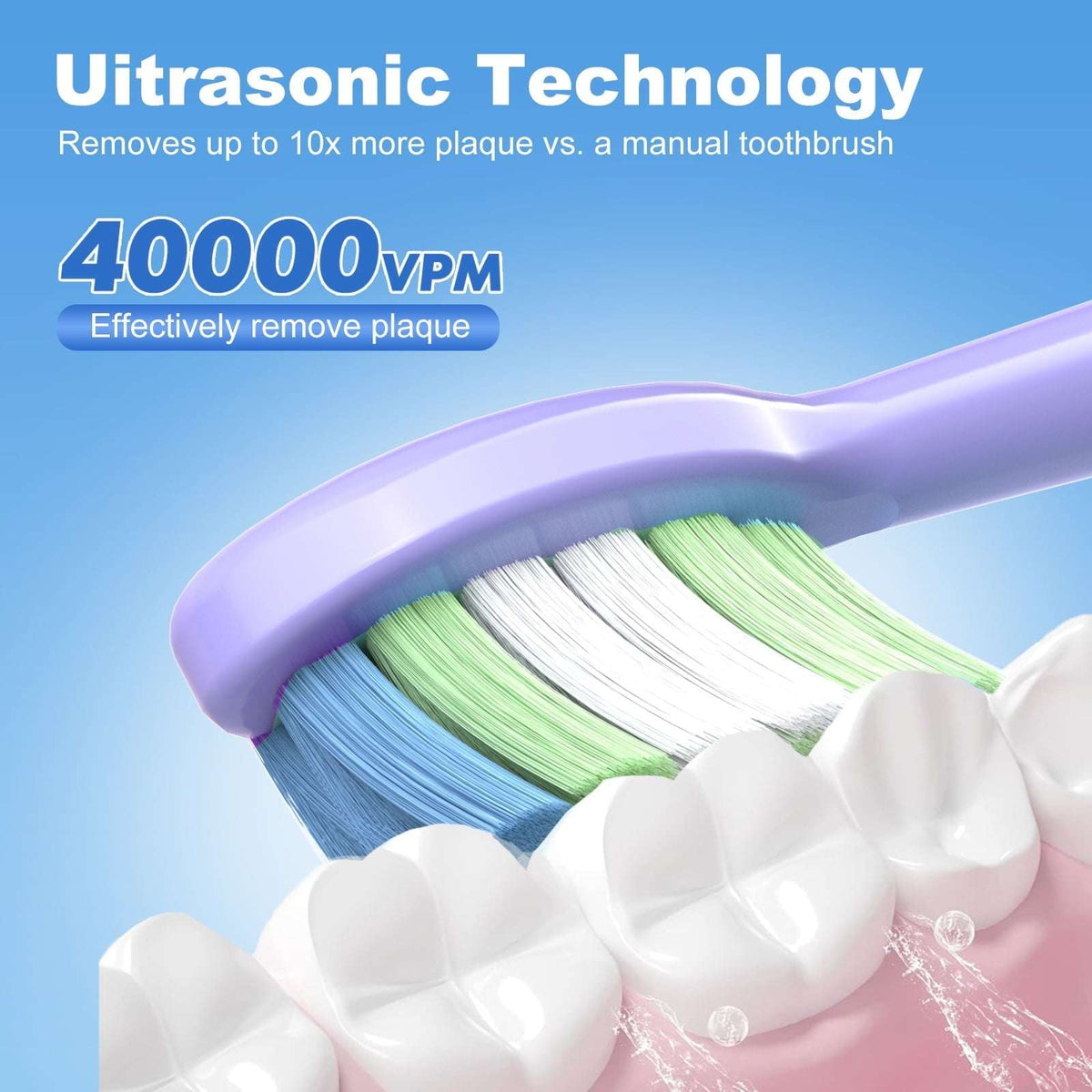JTF Sonic Electric Toothbrush for Adults and Kids with Travel Case and 6 Brush Heads, 5 Modes 40000 VPM Rechargeable Power Toothbrush with Wireless Charger, IPX7 Waterproof 60-Day Battery Life,Purple