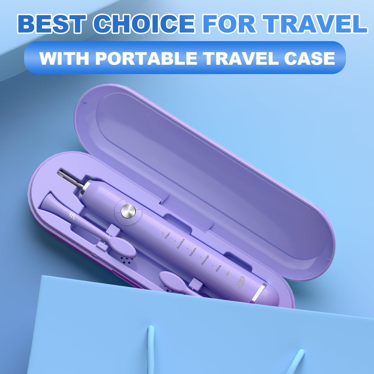 JTF Sonic Electric Toothbrush for Adults and Kids with Travel Case and 6 Brush Heads, 5 Modes 40000 VPM Rechargeable Power Toothbrush with Wireless Charger, IPX7 Waterproof 60-Day Battery Life,Purple