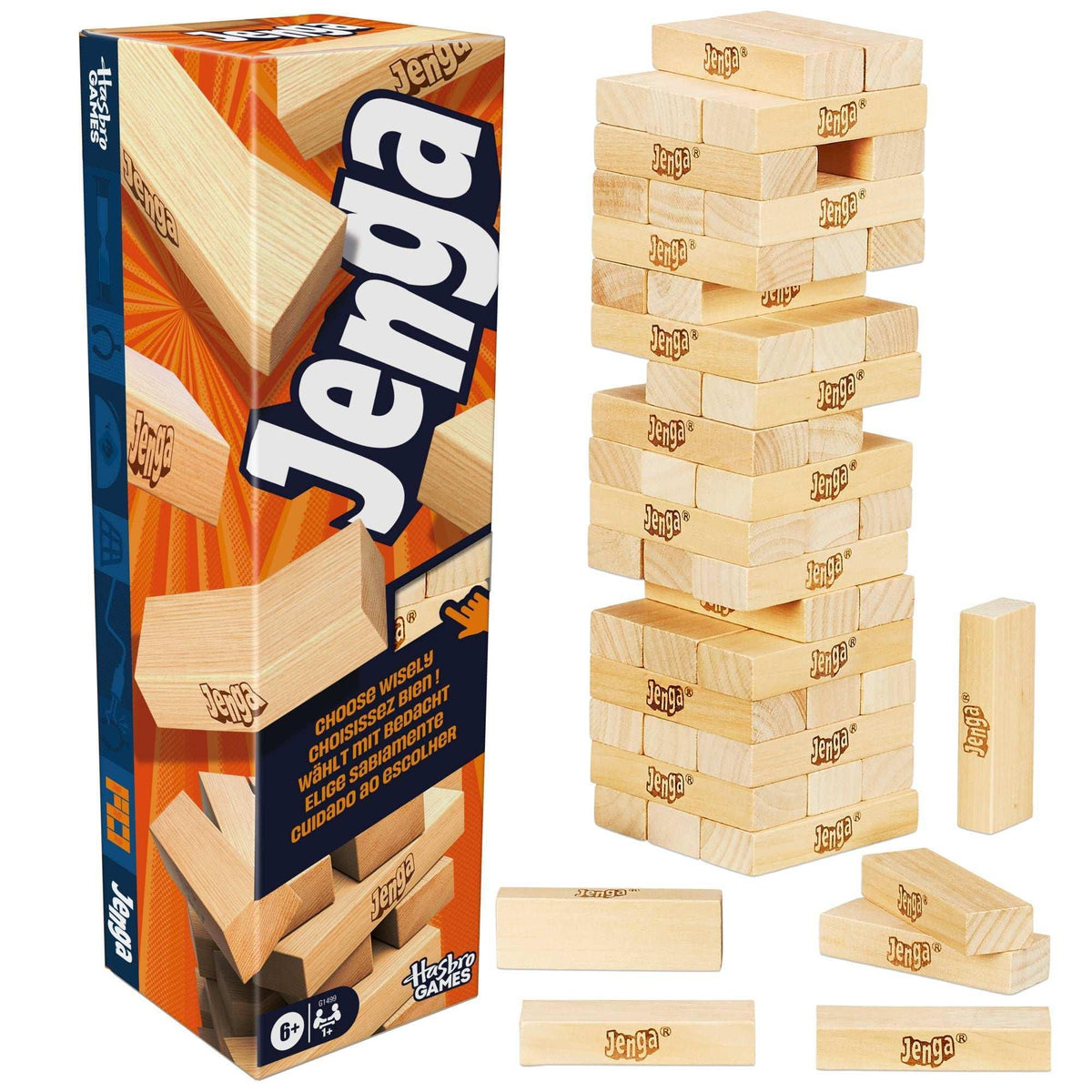 Official Hasbro Games Jenga Game with Digital Die, Wood Block Party Game, Family Games, Holiday Gifts for Kids, 6 and Up
