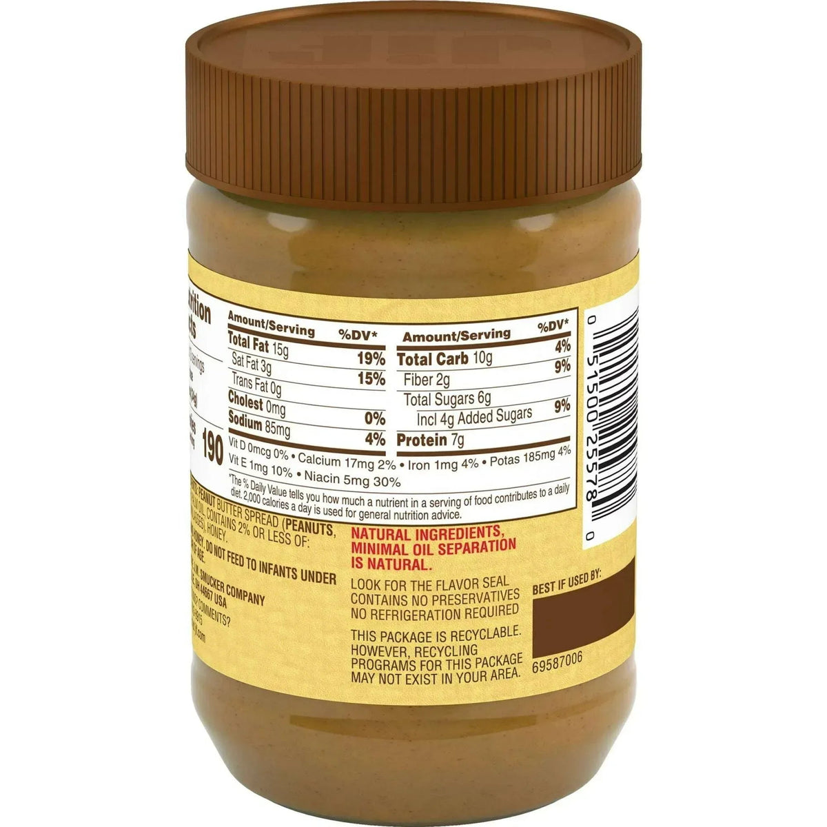 Jif Natural Creamy Peanut Butter Spread and Honey – Contains 80% Peanuts, 16 ozs