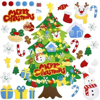 Jubtucc DIY Felt Christmas Tree Set with Light String, 38 Pcs Christmas Ornaments, 3.6 ft Wall Hanging Christmas Decorations for Kids Gifts New Year