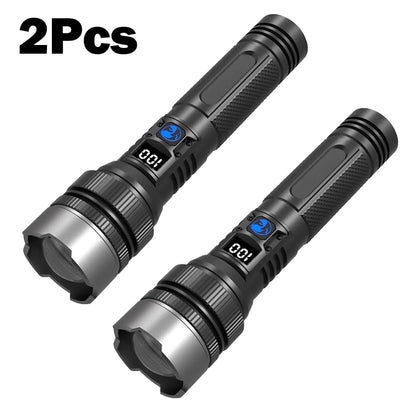 Juyafio Powerful Flashlight 150000 Lumens,USB Rechargeable Waterproof,Super Bright XHP70.2 Handheld Flashlight,Zoomable Torch for Hiking Hunting Camping
