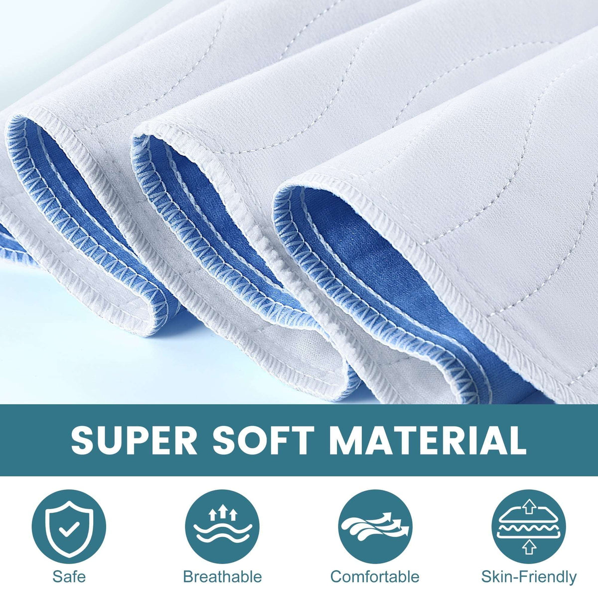 KEKOY 3 Pack Washable Bed Pads for Incontinence Reusable, 4 Layer Waterproof Absorbent Incontinence Bed Pads, Pee Pads for Adults, Dogs, Pets, 18*24"