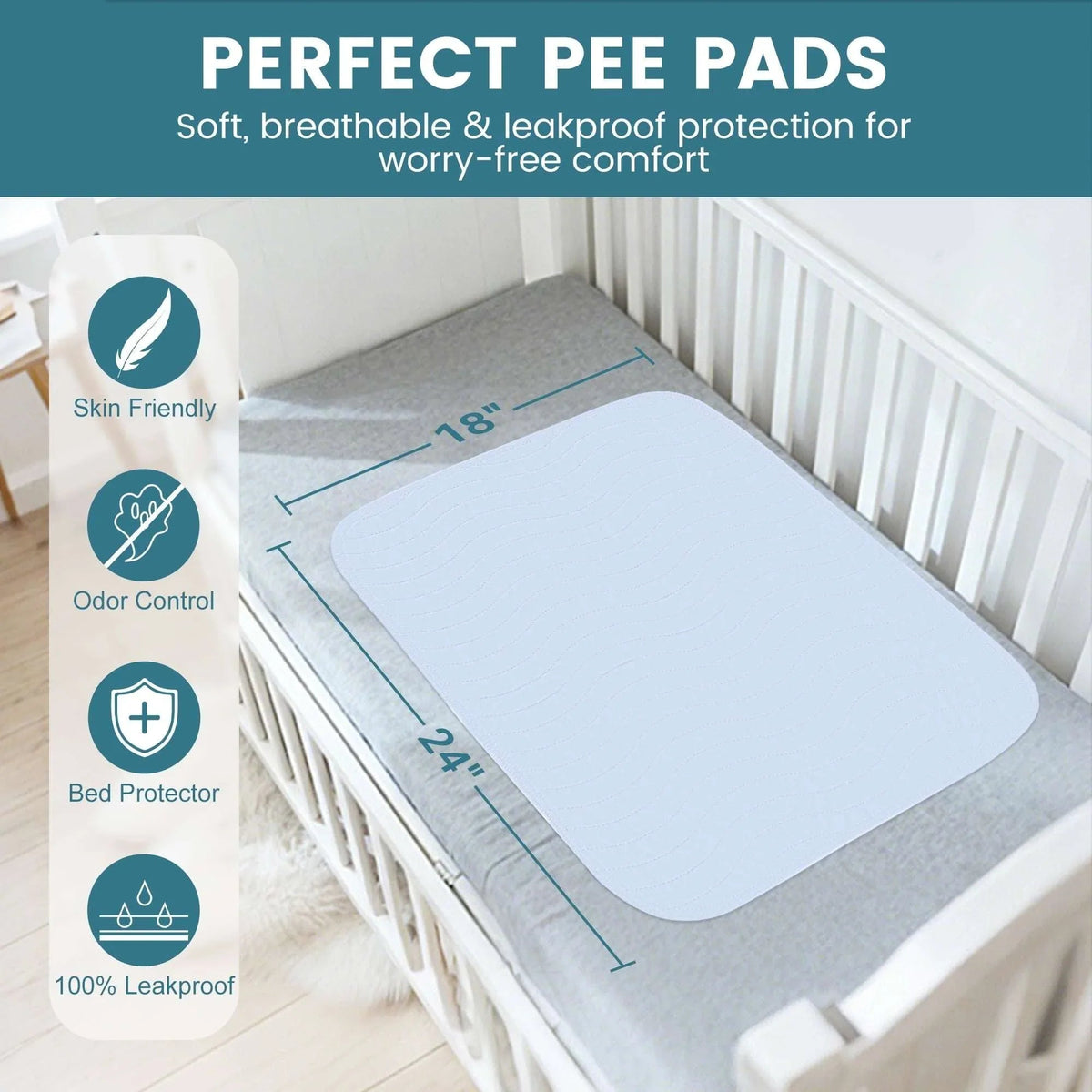KEKOY 3 Pack Washable Bed Pads for Incontinence Reusable, 4 Layer Waterproof Absorbent Incontinence Bed Pads, Pee Pads for Adults, Dogs, Pets, 18*24"