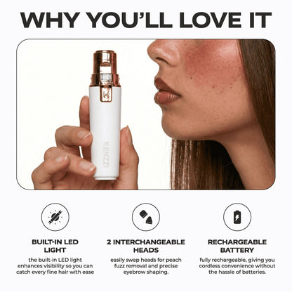 KENZZI 2-in-1 Rechargeable Facial Hair Remover and Eyebrow Shaver for Women, White and Rose Gold
