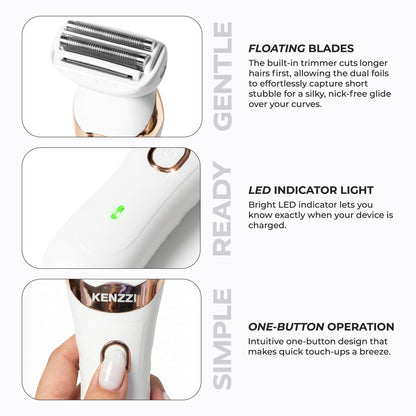 KENZZI Lady Shaver Rechargeable Electric Shaver for Women, Wet & Dry Use, Water-Resistant, Contouring Head