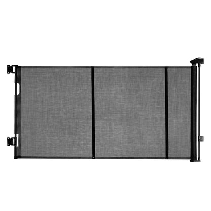 KFFKFF Retractable Baby Gate, Expands Up to 122 Inches Wide, 31.3 Inches High, with Durable Fiberglass Strips, Prevents Crawling, Mesh Pet Barrier for Decks, Doorways, Garages, Indoor Use, Black