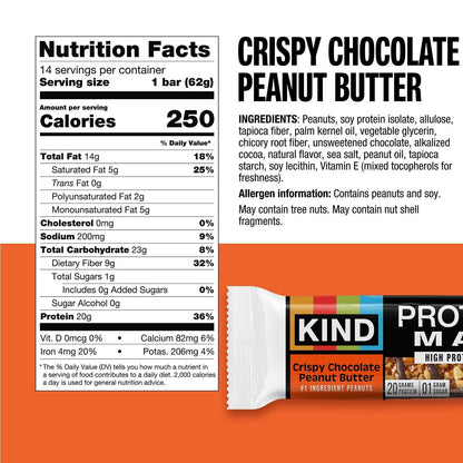 KIND Max Crispy Protein Bars, Chocolate Peanut Butter, 14 ct.
