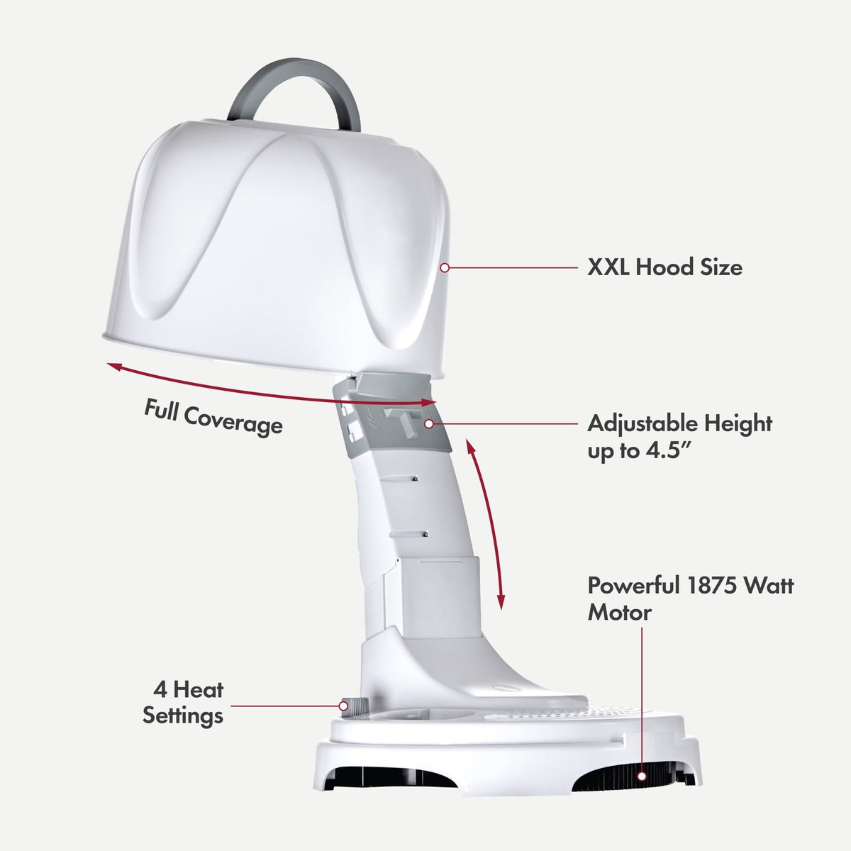 Kiss 1875W Salon Bonnet Portable Hair Dryer, Adjustable Height, 4 Heat Settings, 1 Piece