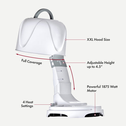 Kiss 1875W Salon Bonnet Portable Hair Dryer, Adjustable Height, 4 Heat Settings, 1 Piece