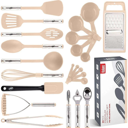 Kaluns 35 Pcs Cooking Utensils Set, Nonstick Heat Resistant Nylon & Stainless Steel Cooking Sets – Complete Kitchen Essentials & Kitchenware, Black