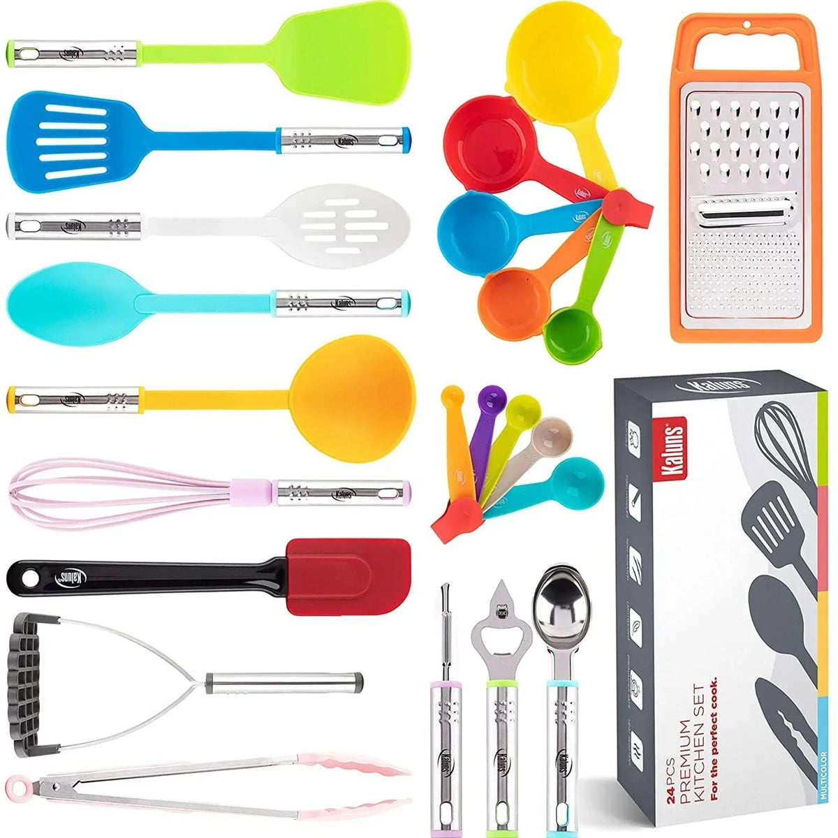 Kaluns 35 Pcs Cooking Utensils Set, Nonstick Heat Resistant Nylon & Stainless Steel Cooking Sets – Complete Kitchen Essentials & Kitchenware, Black