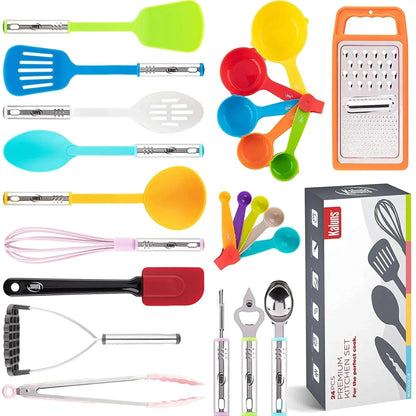 Kaluns 35 Pcs Cooking Utensils Set, Nonstick Heat Resistant Nylon & Stainless Steel Cooking Sets – Complete Kitchen Essentials & Kitchenware, Black