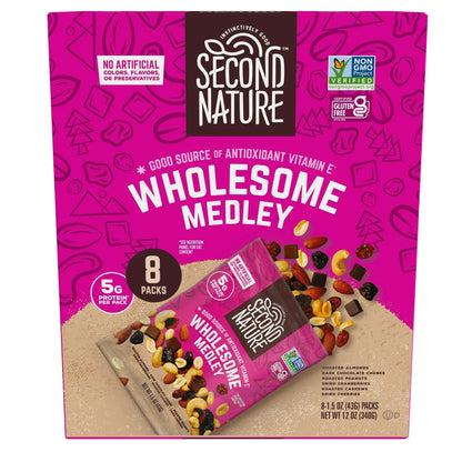 Second Nature Wholesome Medley Trail Mix, 12 oz, 8 Count – Gluten Free Single-Serve Snack Bags
