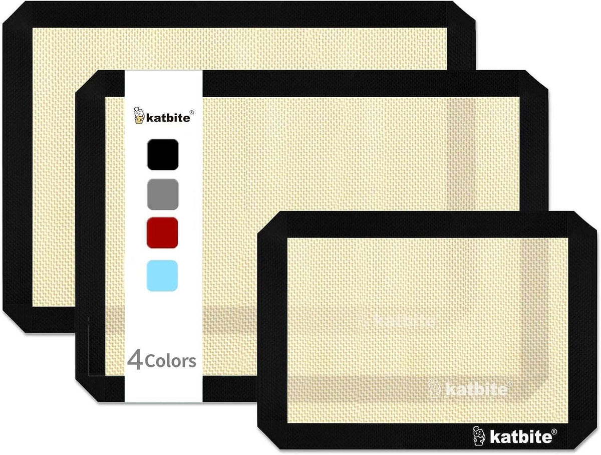 Katbite Silicone Baking Mat 3PCS 11.6 in x 16.5 in Reusable & Nonstick Bakeware Mats,Black