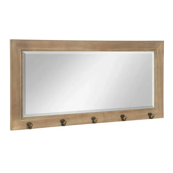 Kate and Laurel Pub Mirror with 5 Metal Hooks, Rustic Gray