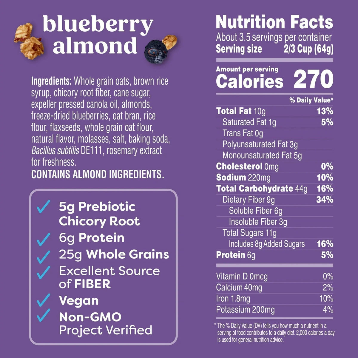 Kashi Gut Health Blueberry Almond Granola, Prebiotics and High Fiber, Whole Grain, 8 oz