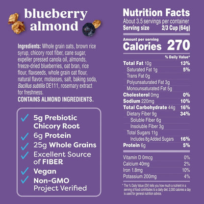 Kashi Gut Health Blueberry Almond Granola, Prebiotics and High Fiber, Whole Grain, 8 oz