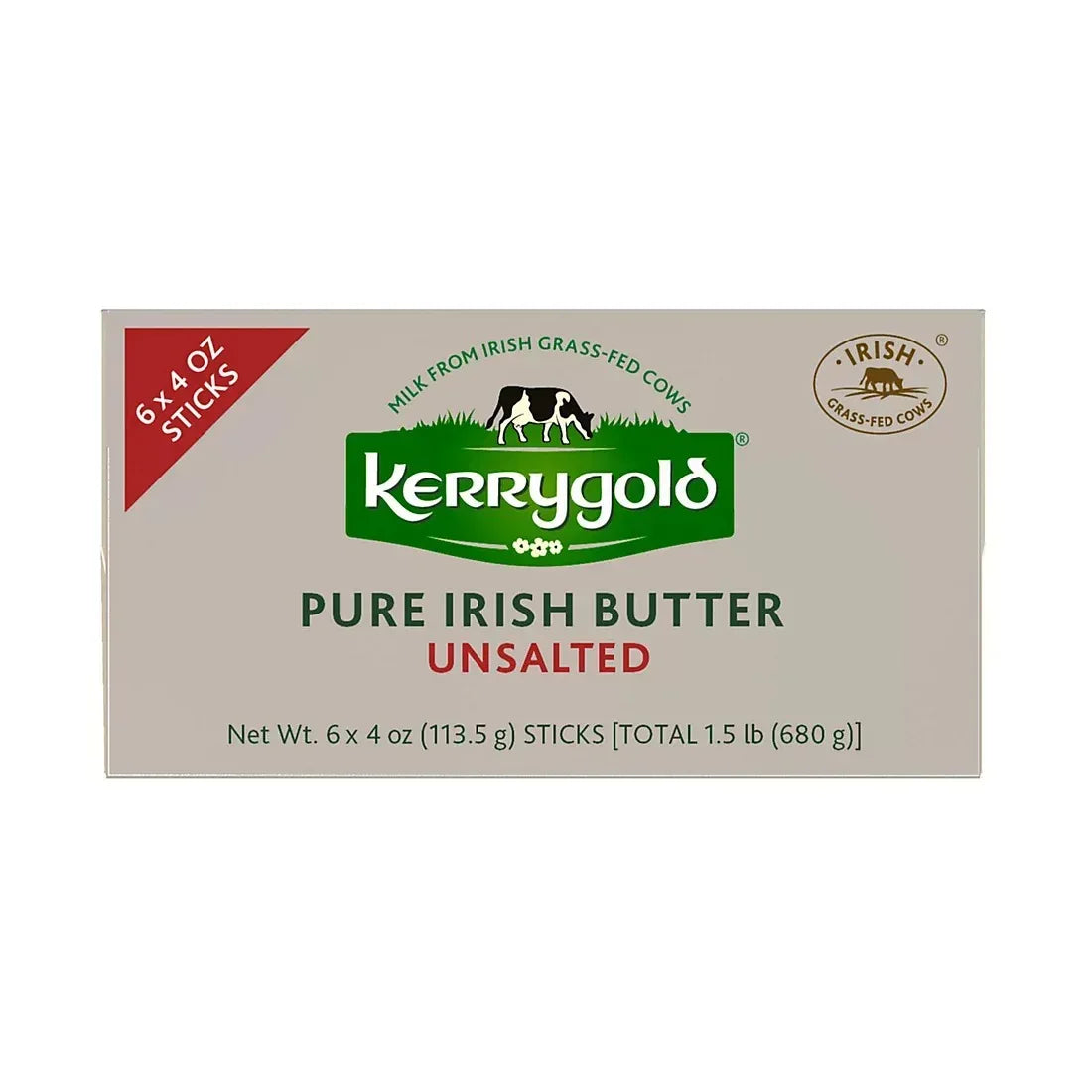 Kerrygold Grass-Fed Pure Irish Unsalted Butter Sticks, 6 ct./4 oz.