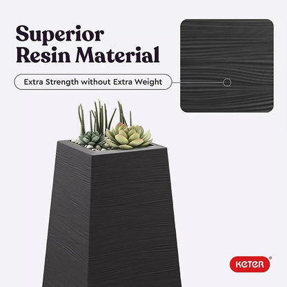 Keter Wave Planter Durable Resin Modern Large Flower Pot Tapered Planters for Outdoor and Indoor, Graphite