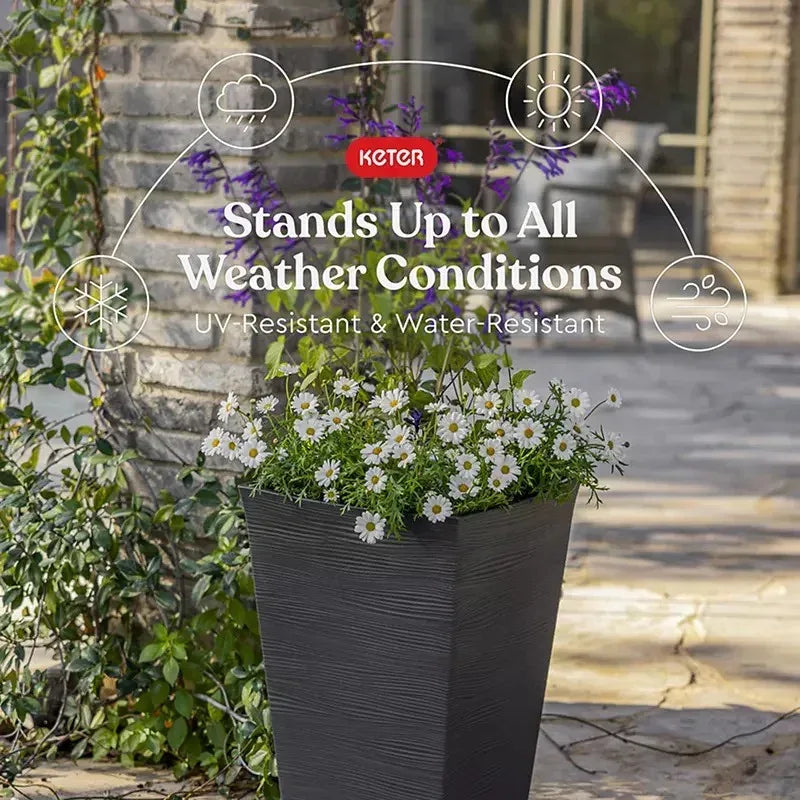 Keter Wave Planter Durable Resin Modern Large Flower Pot Tapered Planters for Outdoor and Indoor, Graphite