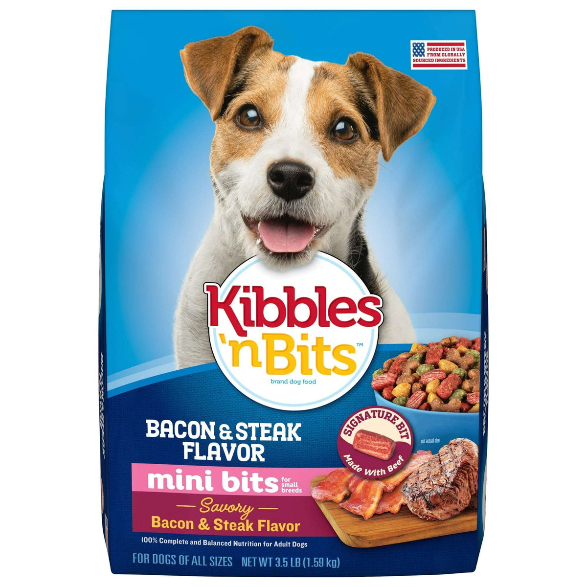 Kibbles 'n Bits Mini Bits Small Breed Dry Dog Food Savory Bacon & Steak Flavor, 3.5 lb.