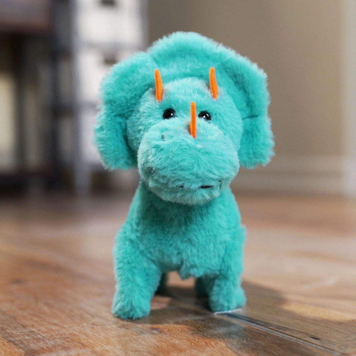 Kid Connection Miniature Electronic Walking Pet Teal Triceratops, 6in Height, Toddler Plush Toys