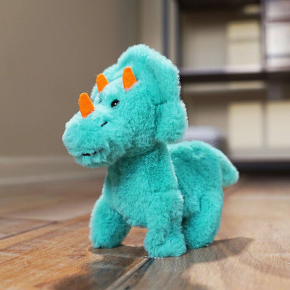 Kid Connection Miniature Electronic Walking Pet Teal Triceratops, 6in Height, Toddler Plush Toys