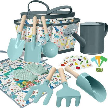 Kids Gardening Set 14Pcs Garden Tools with Tote Bag,Watering Can, Shovel, Apron, Garden Book and More Educational STEM Learning Outdoor for Toddlers Boys Girls